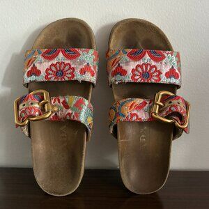 Prada Metallic Floral Slide Sandals - Size 35